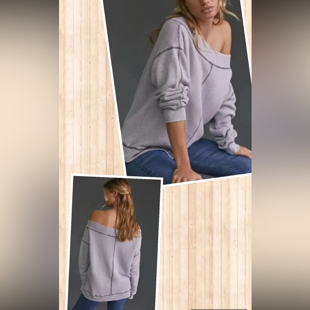 Pilcro Lavender Off‑Shoulder Pullover Sweatshirt